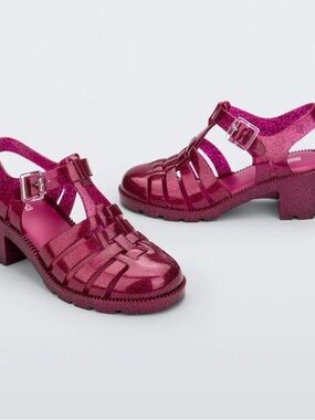 Melissa Pink Glitter Chunky Heel Sandals - Possession